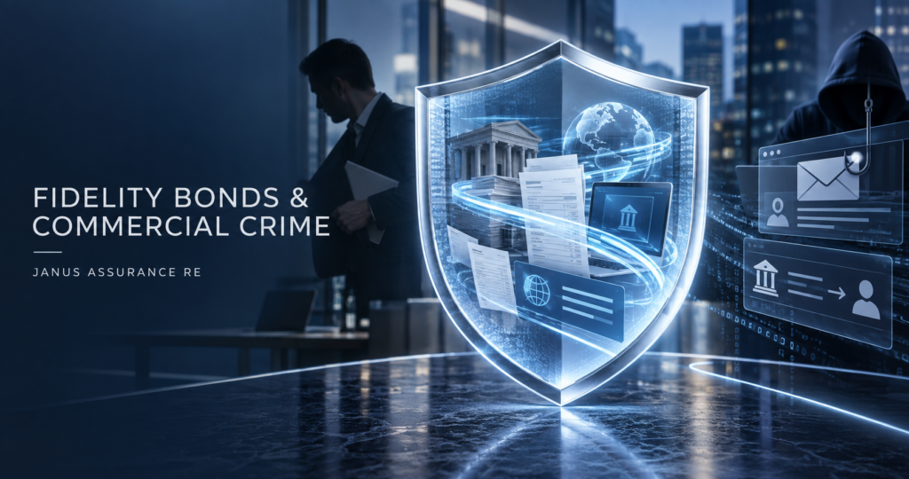 Janus Assurance Re fidelity bond and commercial crime insurance protecting businesses against employee theft, email impersonation and fraudulent transfers.